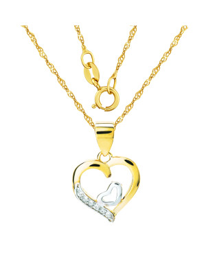 Gold pendant with Zirconia DOUBLE HEART 14k test
