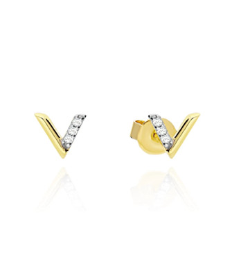 Gold earrings letter v with zircons