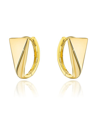 Gold triangle earrings on creole