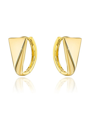 Gold triangle earrings on creole