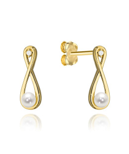 Gold infinity earrings with pearl and zirconia