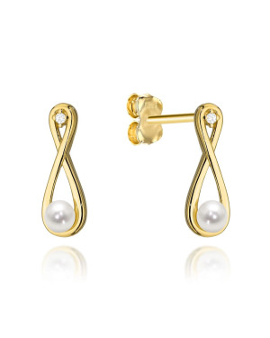 Gold infinity earrings with pearl and zirconia