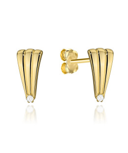 Gold earrings elongated shell with zirconia