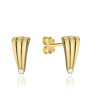Gold earrings elongated shell with zirconia