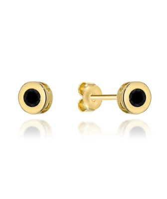 Gold hoop earrings with black stone