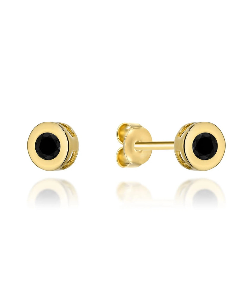 Gold hoop earrings with black stone