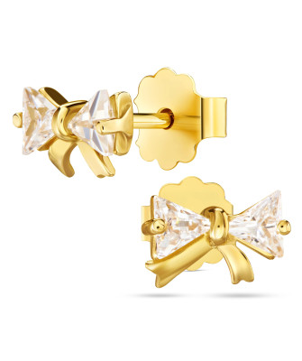 Złote kolczyki 8k kokardki cyrkonie