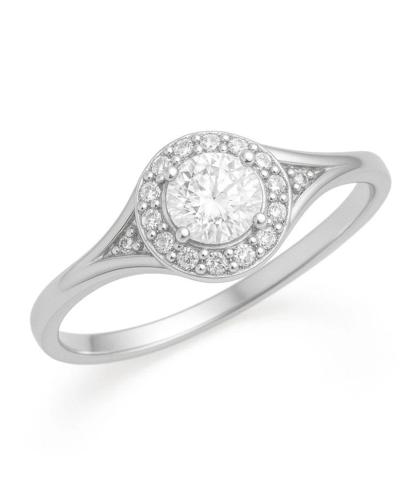 Beautiful Silver Engagement Ring with White Gem