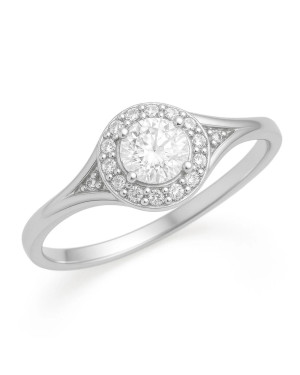 Beautiful Silver Engagement Ring with White Gem