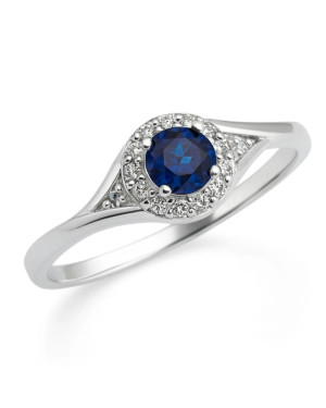 Beautiful Silver Engagement Ring with Blue Gem
