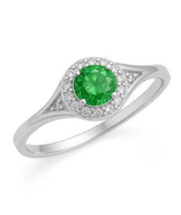 Beautiful Silver Engagement Ring with Green Gem