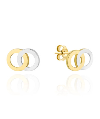 Gold earrings with two interlocking circles in two colors of gold