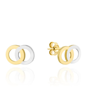 Gold earrings with two interlocking circles in two colors of gold