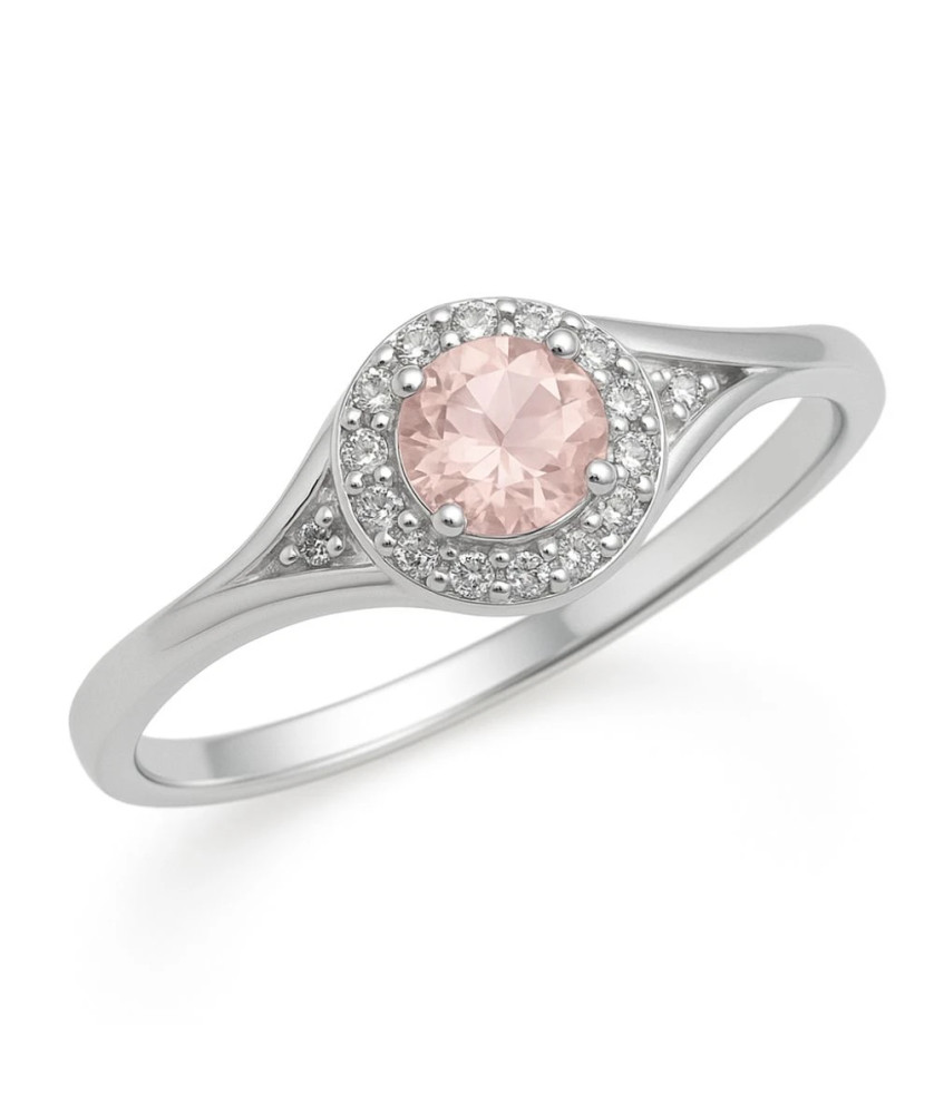 Beautiful Silver Engagement Ring with Light Pink Gem