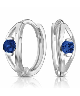 Silver Sapphire Zirconia Hoop Earrings