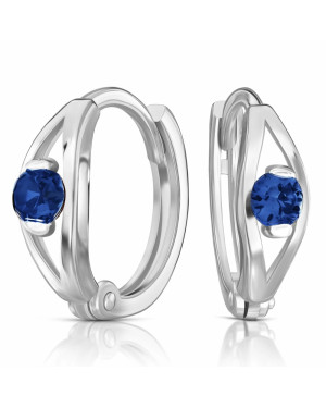 Silver Sapphire Zirconia Hoop Earrings
