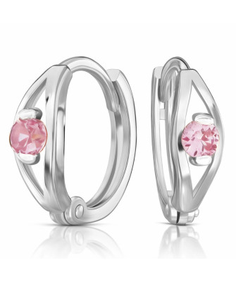 Silver Light Pink Zirconia Hoop Earrings