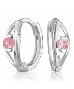 Silver Light Pink Zirconia Hoop Earrings