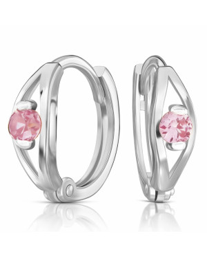 Silver Light Pink Zirconia Hoop Earrings