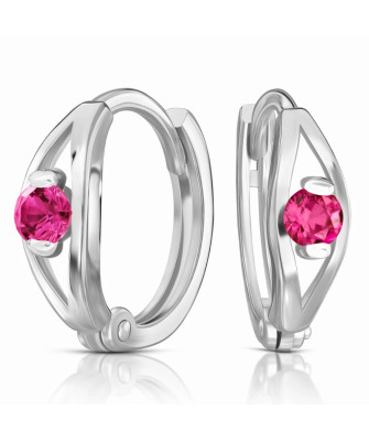 Silver Ruby Zirconia Hoop Earrings