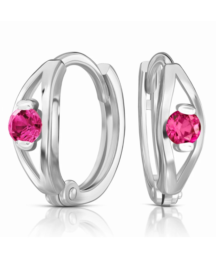 Silver Ruby Zirconia Hoop Earrings