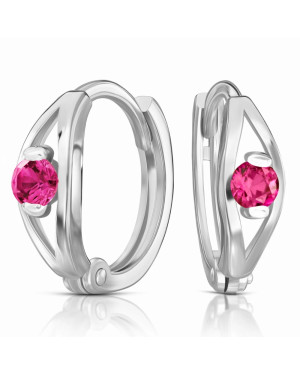 Silver Ruby Zirconia Hoop Earrings