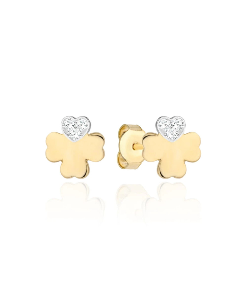 Gold clover earrings with zirconia in two colors of gold