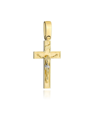 Golden satin cross with decoration of crucified Jesus