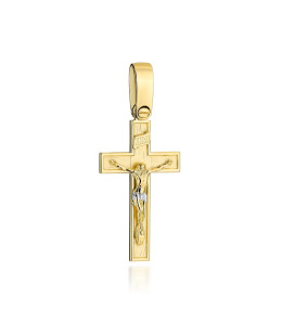Golden satin cross with decoration of crucified Jesus