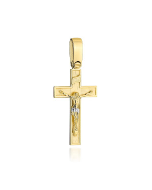 Golden satin cross with decoration of crucified Jesus