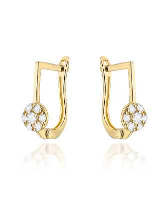 Gold hoop earrings set with cubic zirconia on English clasp