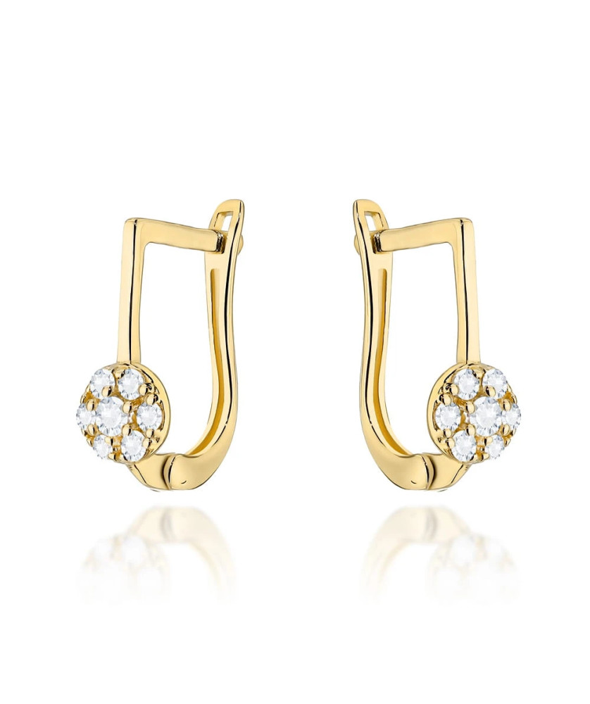 Gold hoop earrings set with cubic zirconia on English clasp