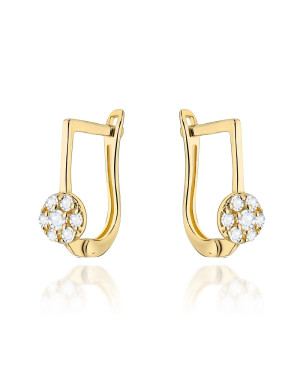 Gold hoop earrings set with cubic zirconia on English clasp