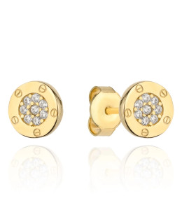 Gold earrings with zircons and stud embellishment