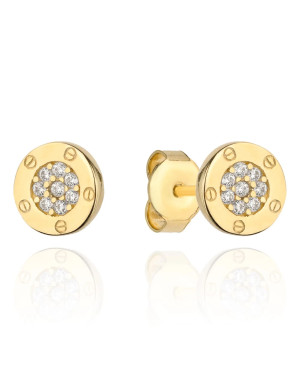 Gold earrings with zircons and stud embellishment