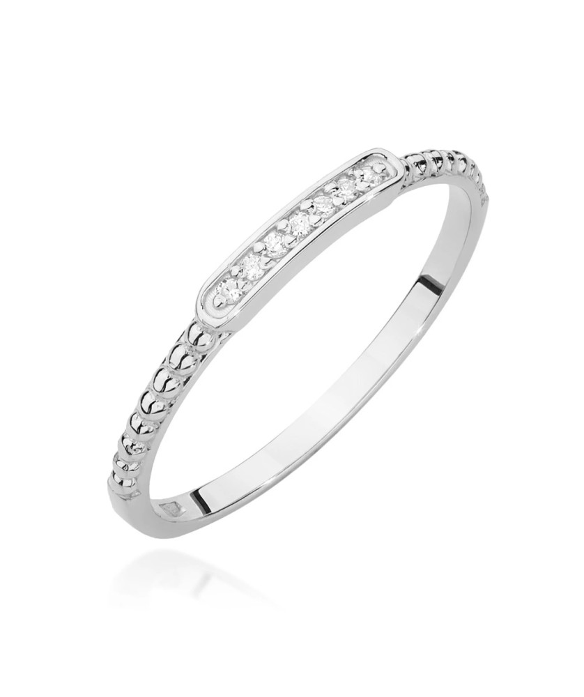 Złoty Pierścionek Białe Złoto 14k z diamentami 0,04ct