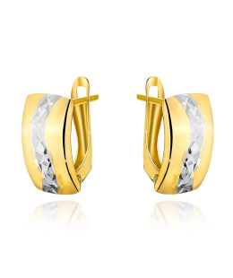Gold earrings with a diamond wave in white gold