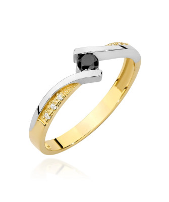 Złoty Pierścionek 14k Czarny Brylant 0,12ct certyfikat