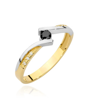 Złoty Pierścionek 14k Czarny Brylant 0,12ct certyfikat
