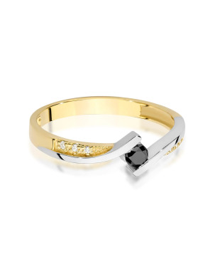 Złoty Pierścionek 14k Czarny Brylant 0,12ct certyfikat