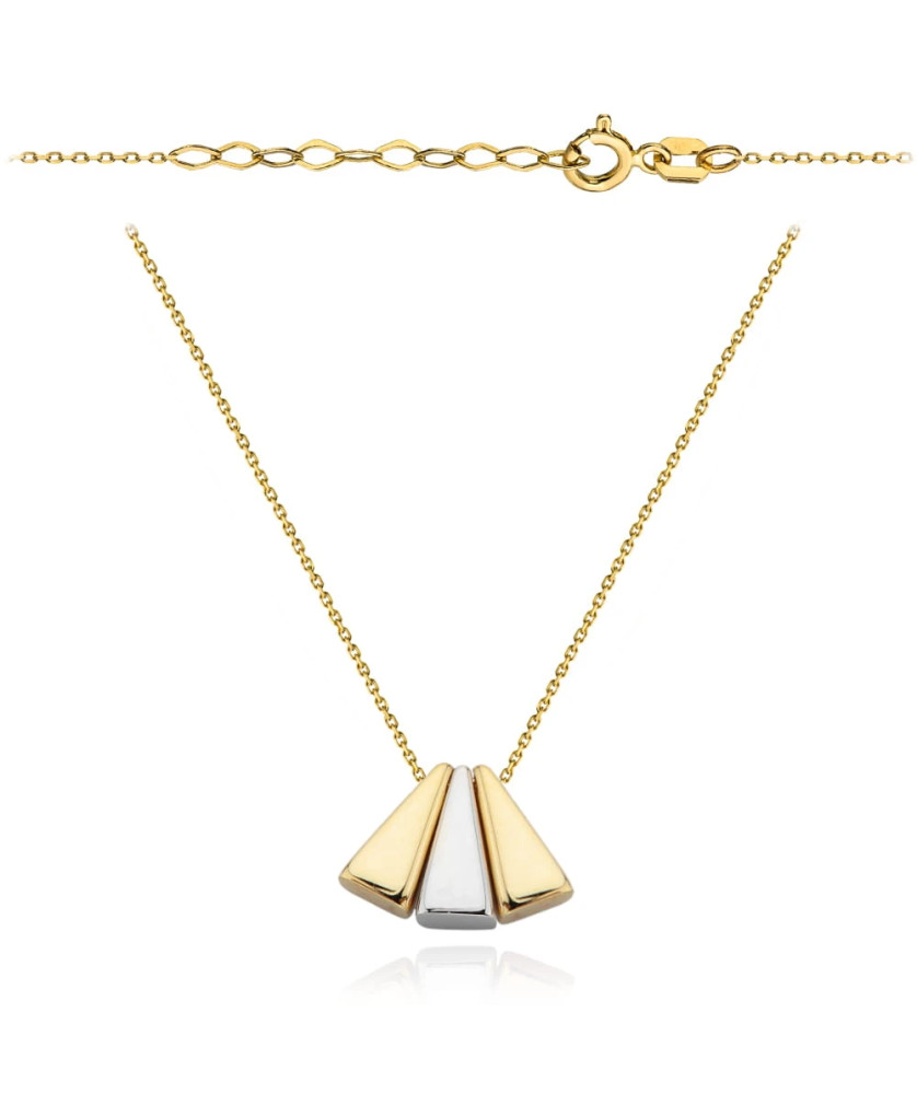 Necklace with movable triangles in two colors of gold