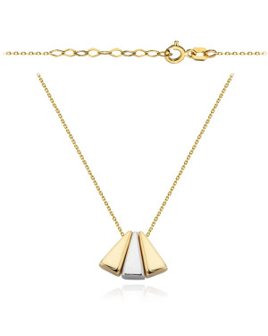 Necklace with movable triangles in two colors of gold