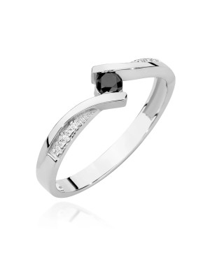 Złoty Pierścionek Białe Złoto 14k Czarny Brylant 0,12ct certyfikat