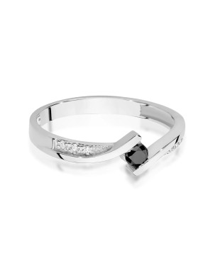 Złoty Pierścionek Białe Złoto 14k Czarny Brylant 0,12ct certyfikat