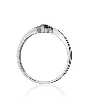 Złoty Pierścionek Białe Złoto 14k Czarny Brylant 0,12ct certyfikat