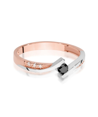 Gold Ring Rose Gold 14k Black Diamond 0.12ct certificate