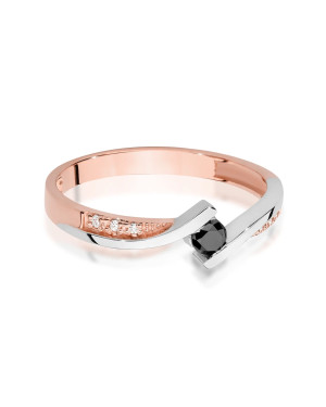 Złoty Pierścionek Różowe Złoto 14k Czarny Brylant 0,12ct certyfikat
