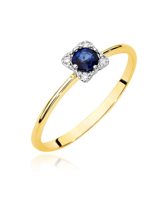 Złoty Pierścionek 14k Brylant Szafir 0,30ct