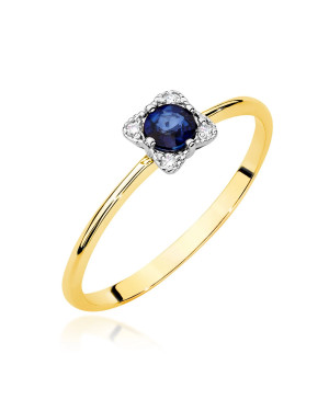 Złoty Pierścionek 14k Brylant Szafir 0,30ct