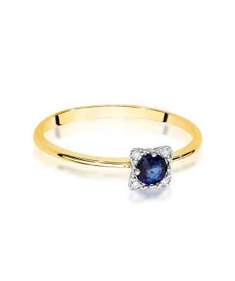 Złoty Pierścionek 14k Brylant Szafir 0,30ct